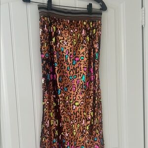 Brown Tan Sequin Midi Pencil Skirt